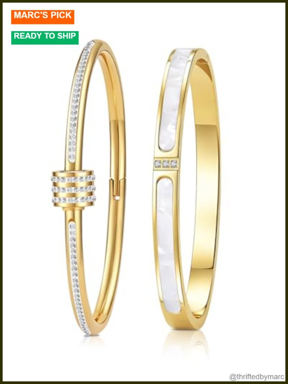 2pcs Gold Plated Titanium Steel Bangle Bracelets Set for Women 6.1in
